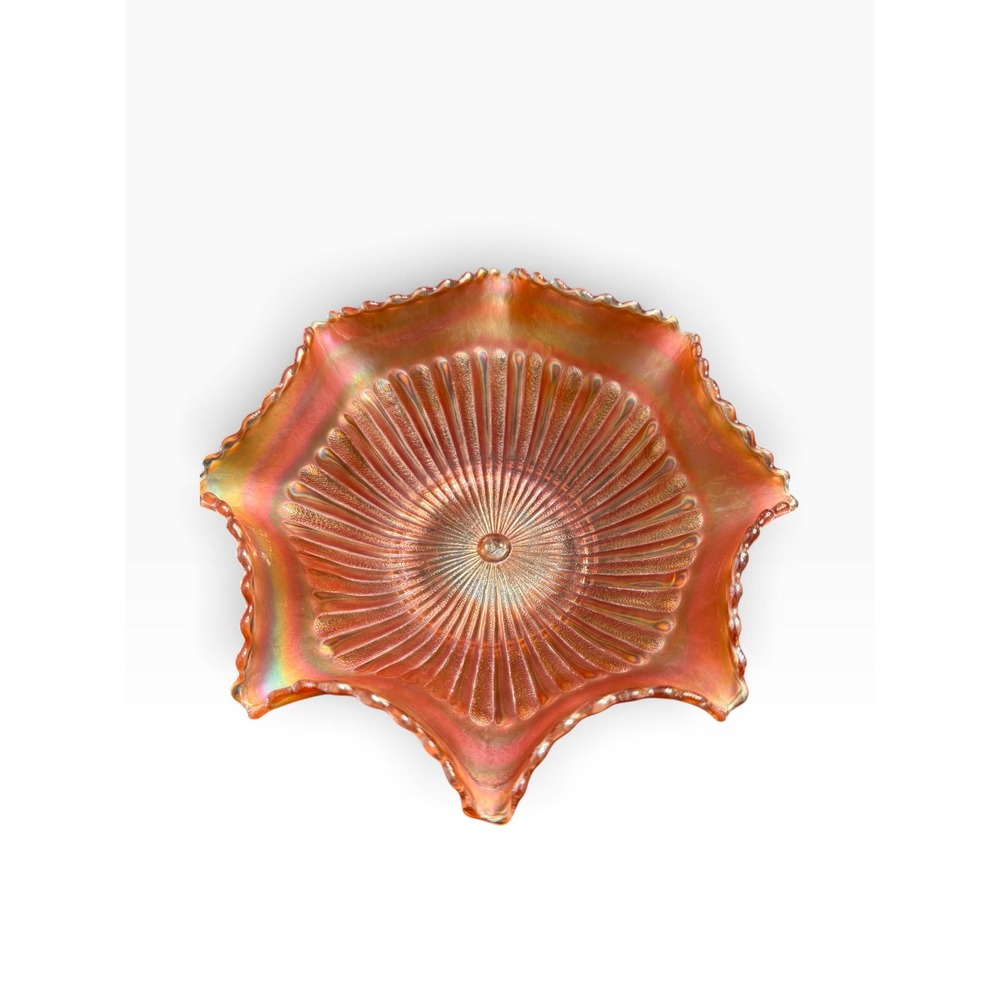 Northwood Carnival Glass Marigold Thin Rib Ruffled Bowl Vintage Iridescent N